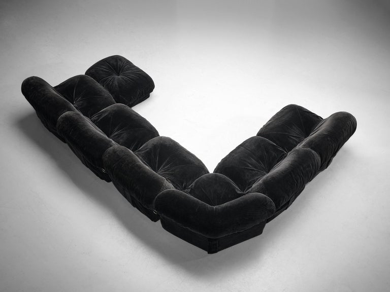 Airborne Sectional Sofa with Ottoman 'Patate' in Black Velvet Corduroy