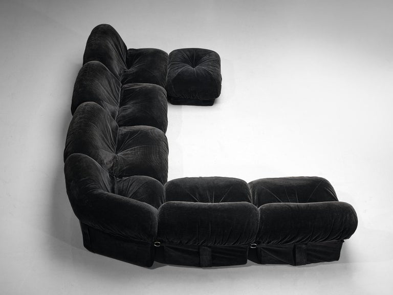 Airborne Sectional Sofa with Ottoman 'Patate' in Black Velvet Corduroy