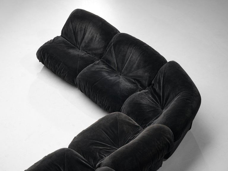 Airborne Sectional Sofa with Ottoman 'Patate' in Black Velvet Corduroy