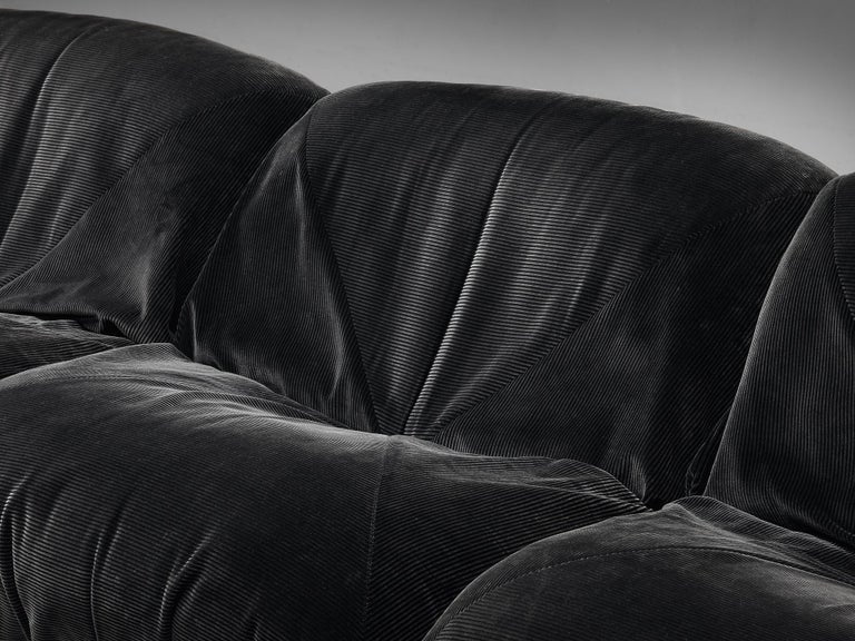 Airborne Sectional Sofa with Ottoman 'Patate' in Black Velvet Corduroy