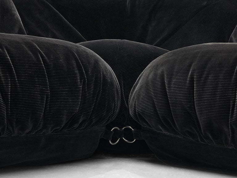 Airborne Sectional Sofa with Ottoman 'Patate' in Black Velvet Corduroy