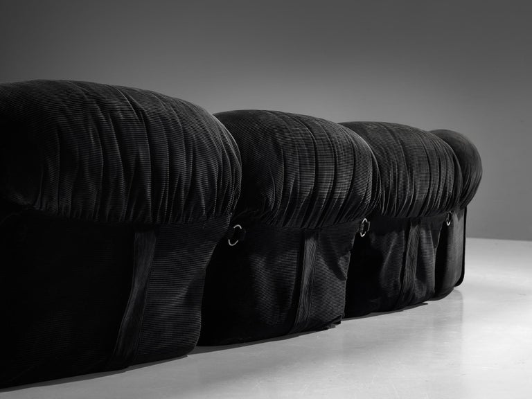 Airborne Sectional Sofa with Ottoman 'Patate' in Black Velvet Corduroy