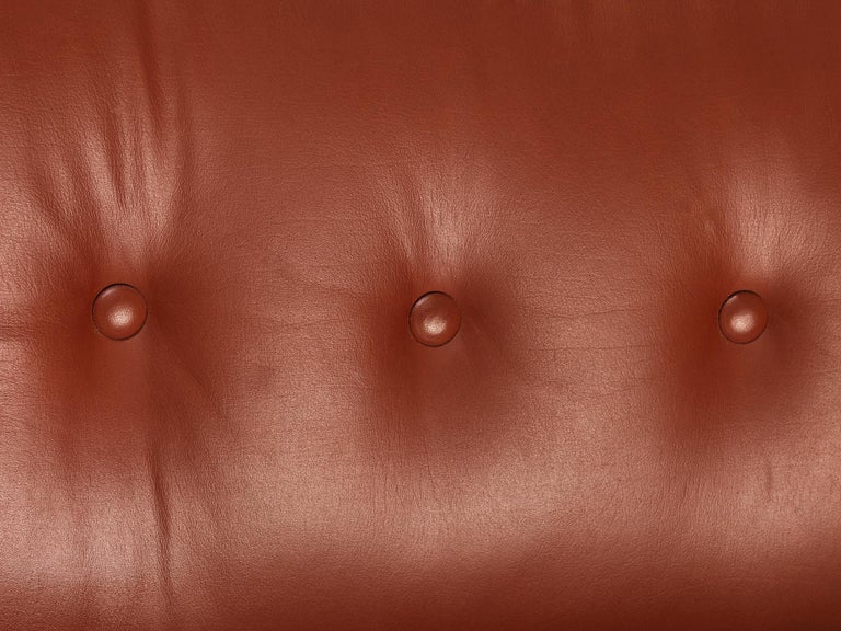 Danish Banana Sofa in Cognac Brown Faux Leather