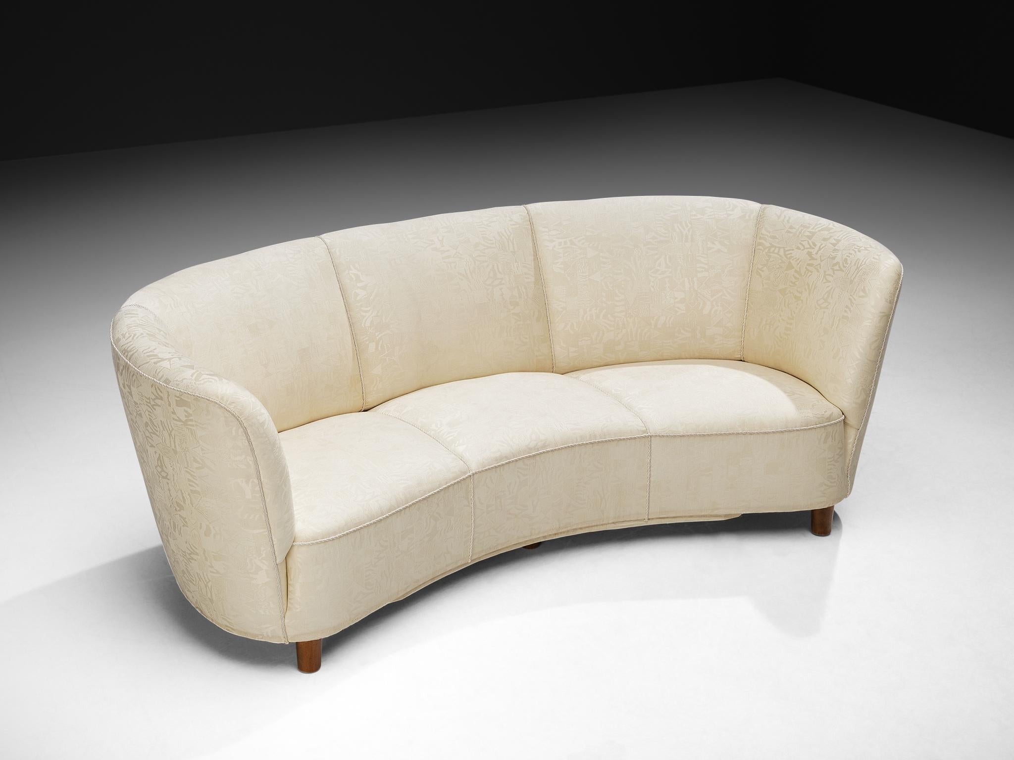 Danish Banana Sofa in Patterned Off White Upholstery