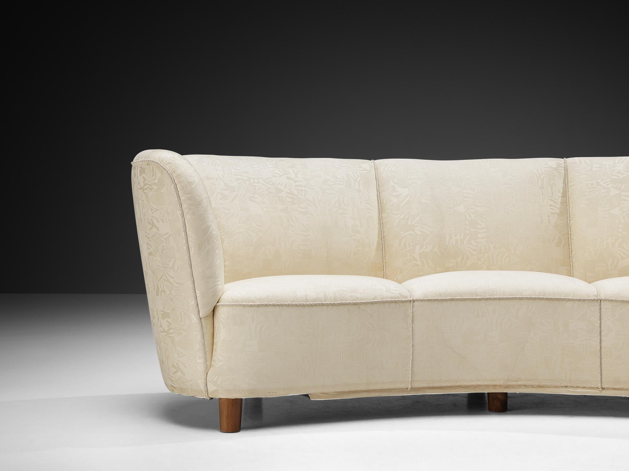 Danish Banana Sofa in Patterned Off White Upholstery