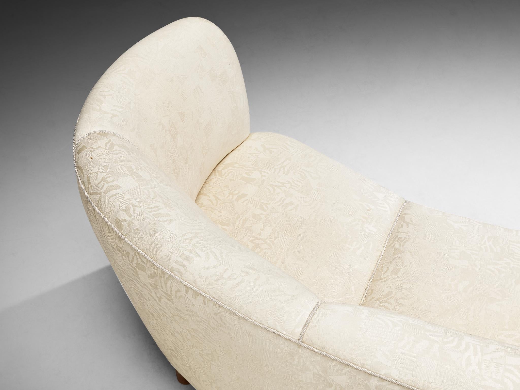 Danish Banana Sofa in Patterned Off White Upholstery