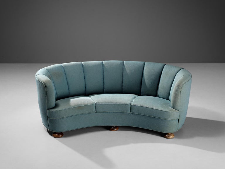 Danish Banana Sofa in Turquoise Upholstery