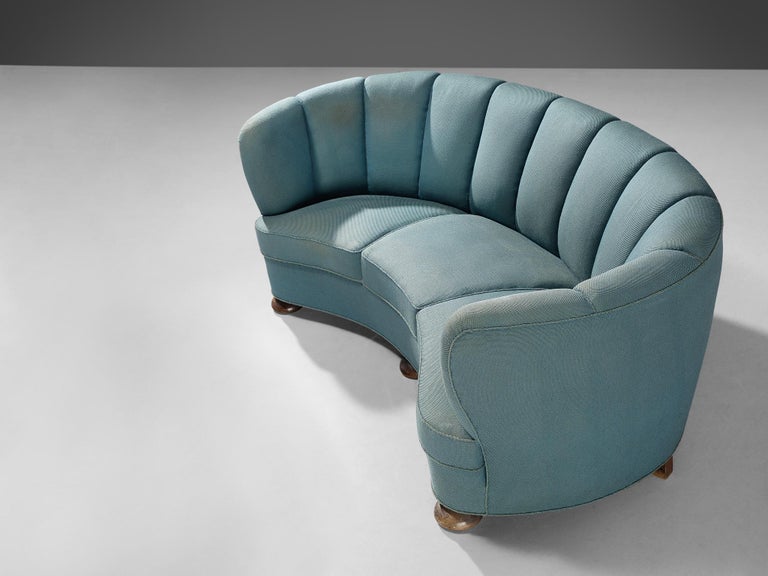 Danish Banana Sofa in Turquoise Upholstery