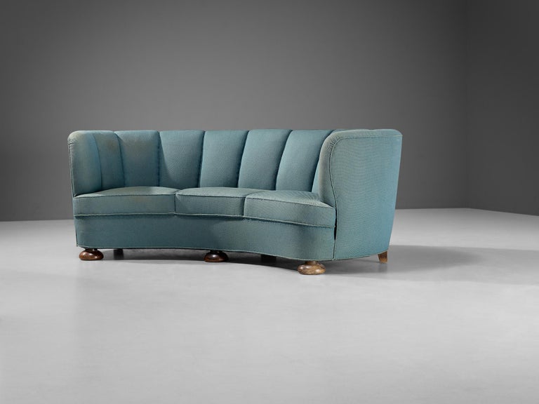 Danish Banana Sofa in Turquoise Upholstery