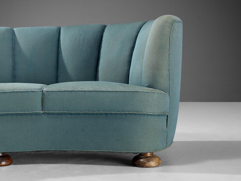 Danish Banana Sofa in Turquoise Upholstery