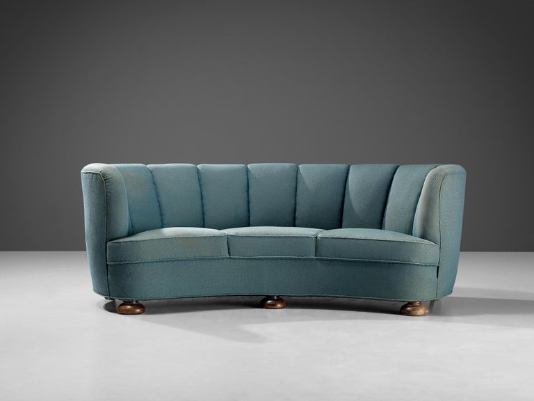 Danish Banana Sofa in Turquoise Upholstery