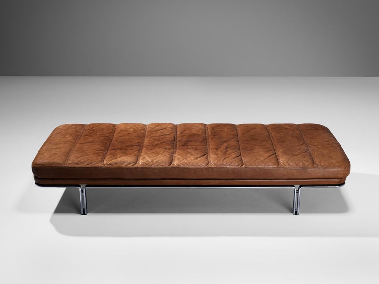 Horst Brüning Daybed in Original Brown Leather and Chrome