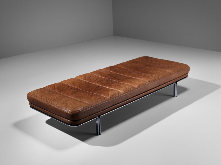 Horst Brüning Daybed in Original Brown Leather and Chrome