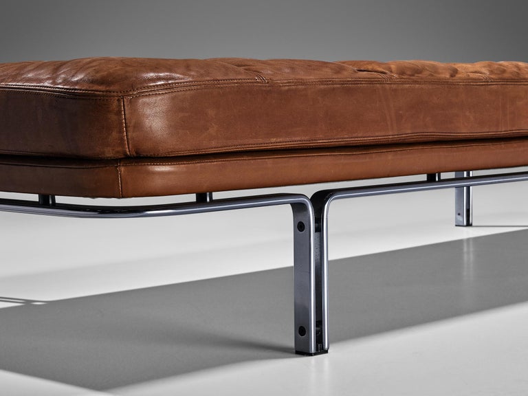 Horst Brüning Daybed in Original Brown Leather and Chrome