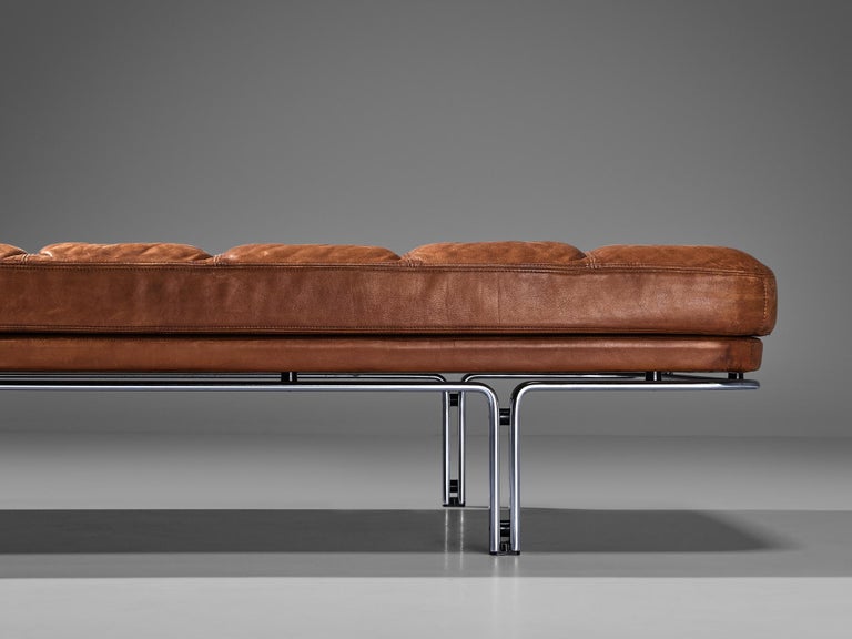 Horst Brüning Daybed in Original Brown Leather and Chrome