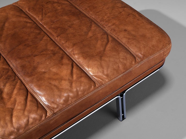 Horst Brüning Daybed in Original Brown Leather and Chrome