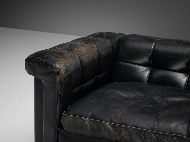 Pair of Cubic Lounge Chairs in Black Leather