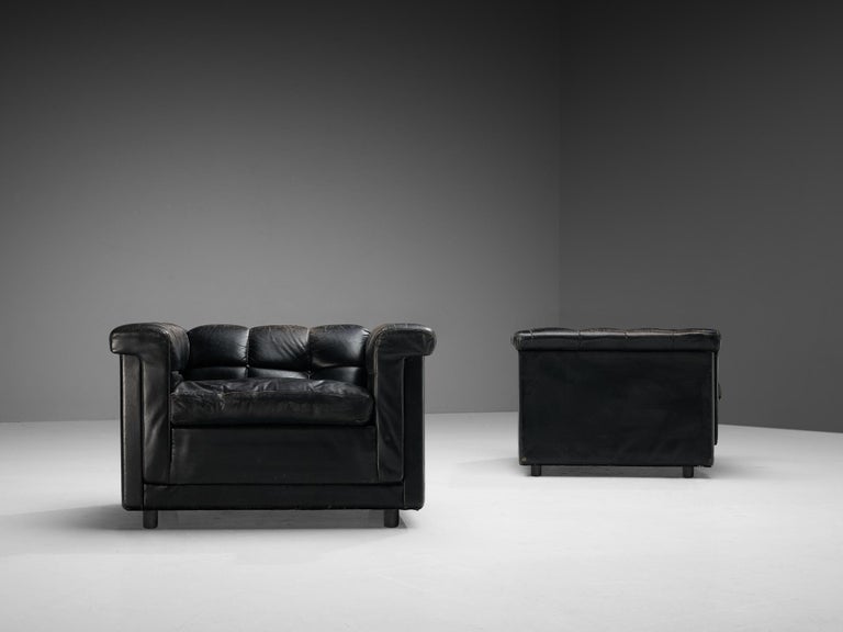 Pair of Cubic Lounge Chairs in Black Leather