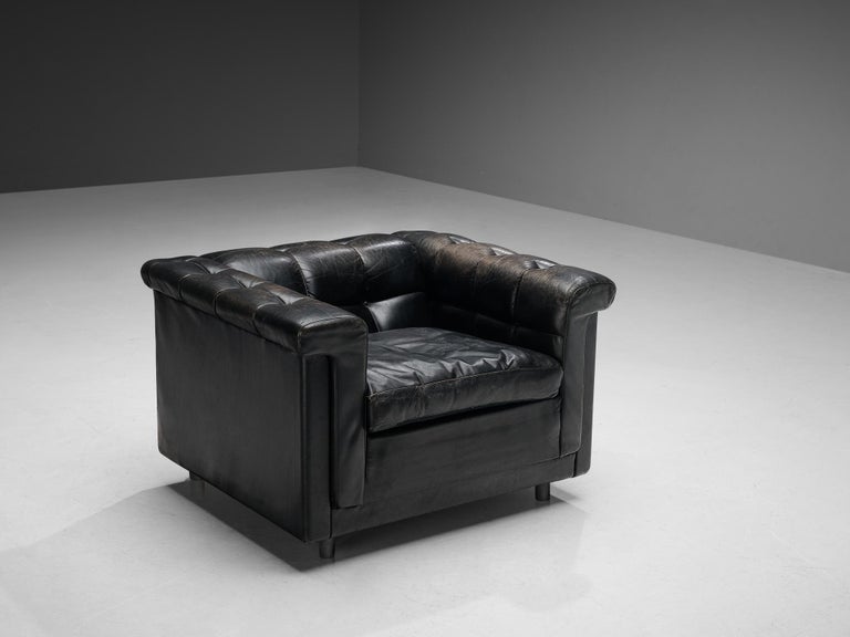 Pair of Cubic Lounge Chairs in Black Leather