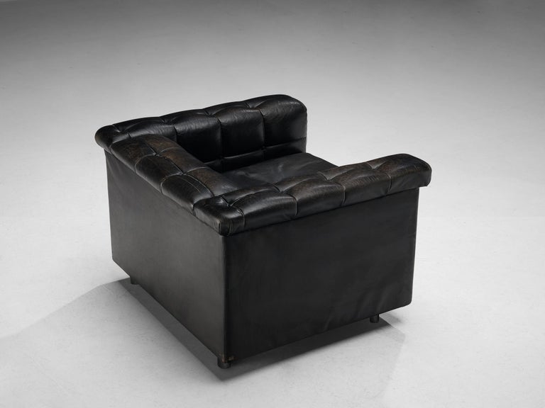 Pair of Cubic Lounge Chairs in Black Leather