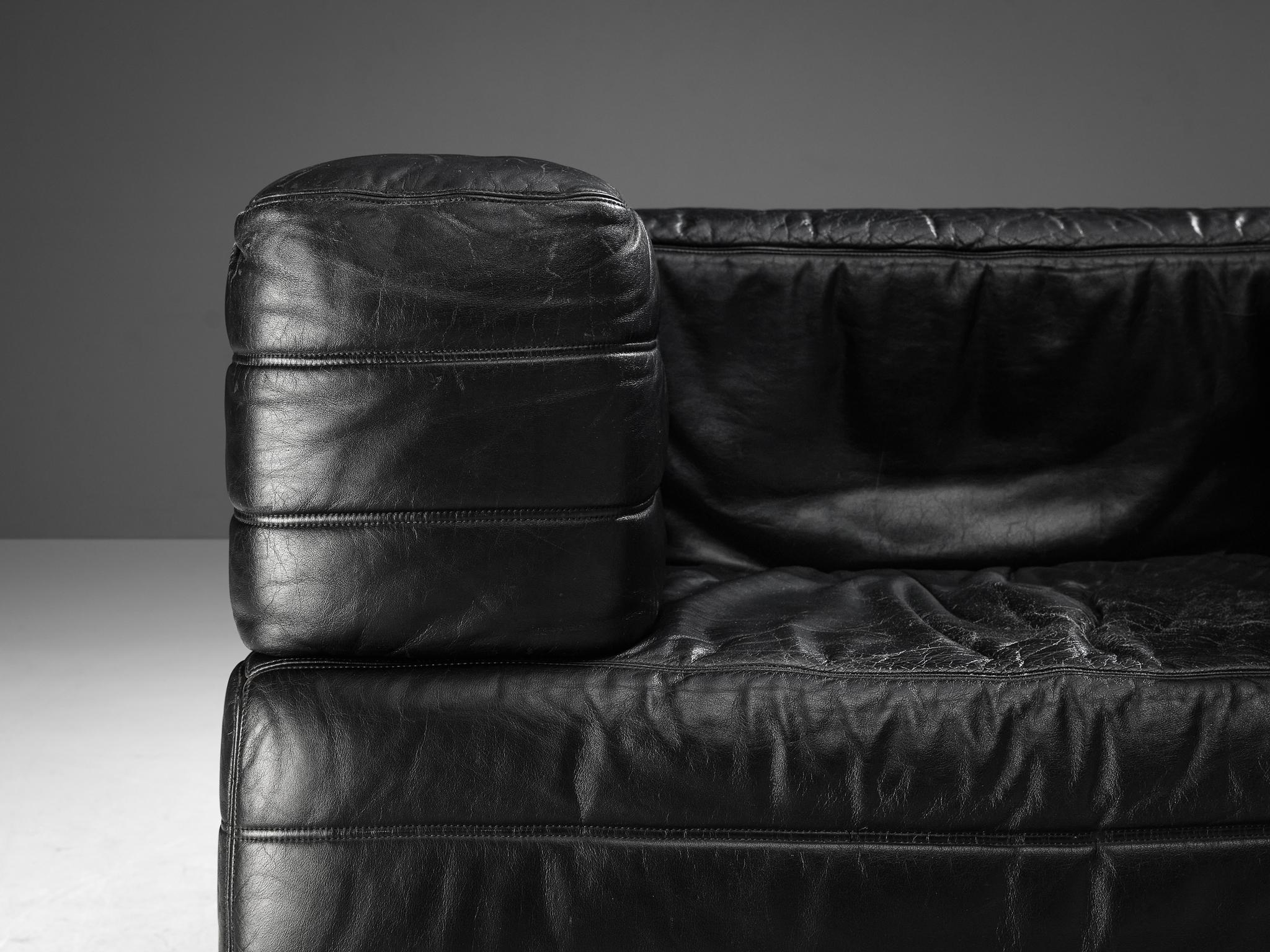 Italian Cubic Lounge Chair in Black Leather