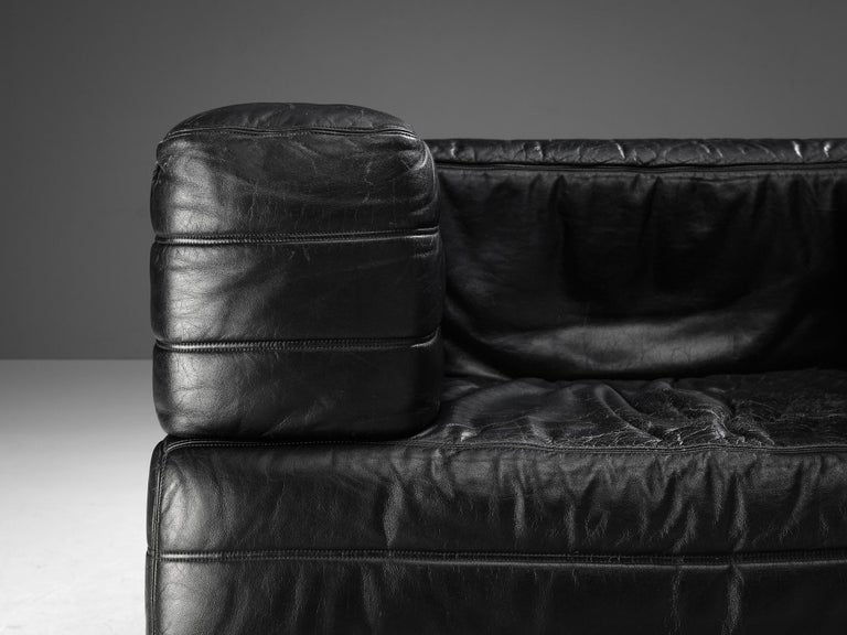 Italian Pair of Cubic Lounge Chairs in Black Leather