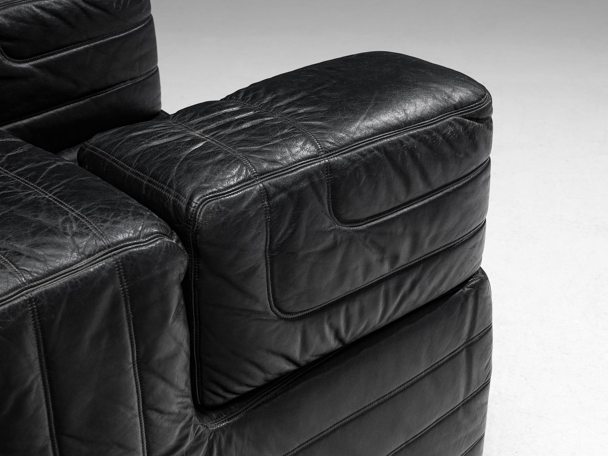 Italian Cubic Lounge Chair in Black Leather