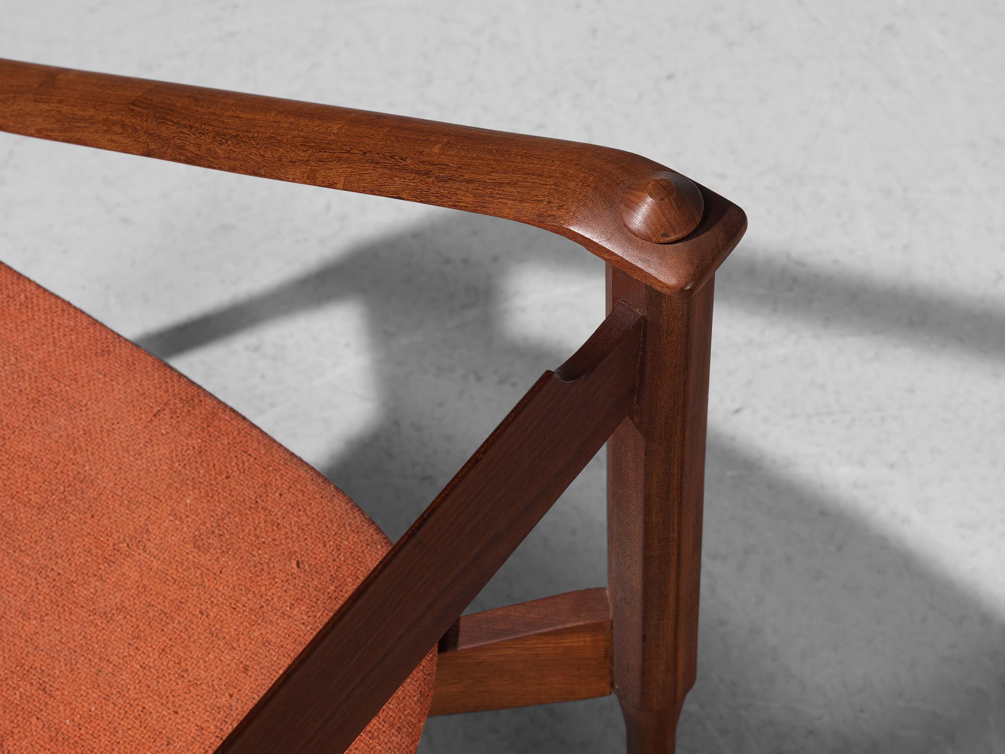 Giulio Moscatelli Armchair in Teak and Red Upholstery