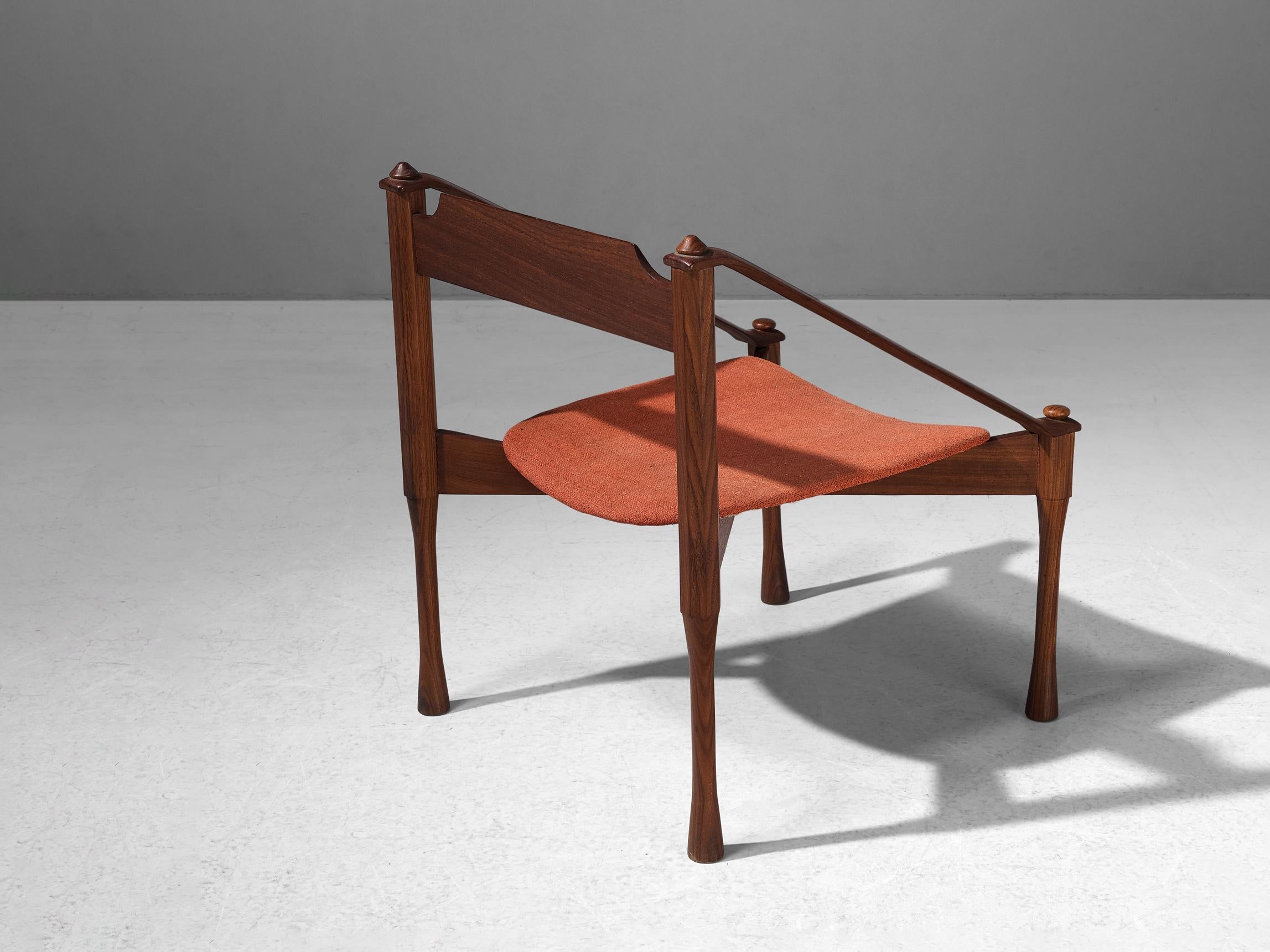 Giulio Moscatelli Armchair in Teak and Red Upholstery