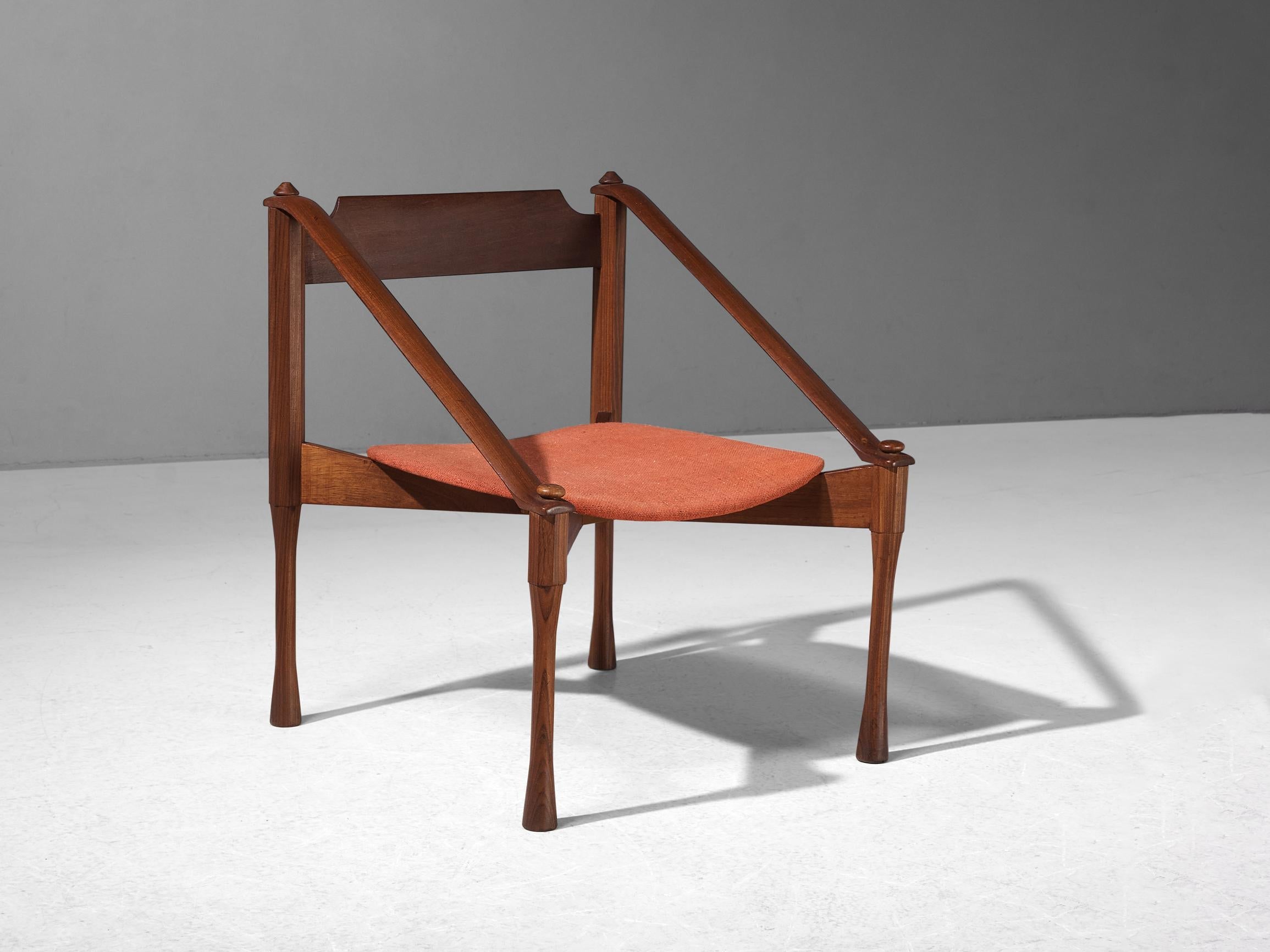 Giulio Moscatelli Armchair in Teak and Red Upholstery