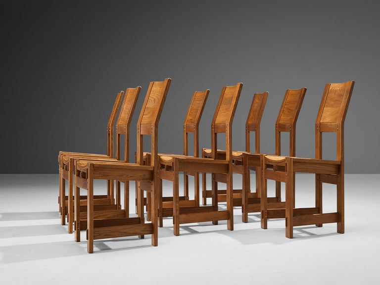 Giuseppe Rivadossi Set of Eight Dining Chairs in Oak