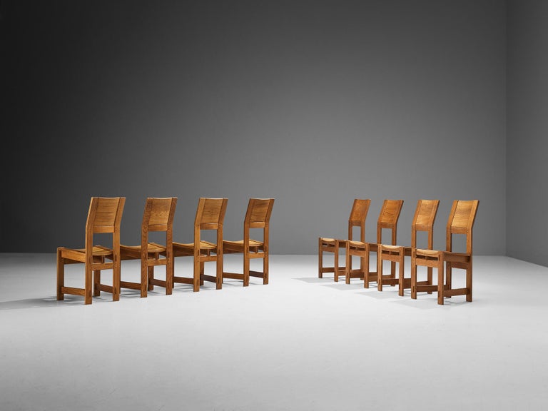 Giuseppe Rivadossi Set of Eight Dining Chairs in Oak