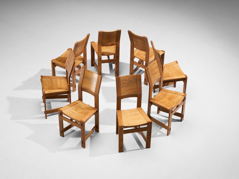 Giuseppe Rivadossi Set of Eight Dining Chairs in Oak