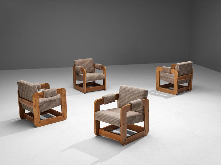 Cubic Lounge Chairs in Light Grey Upholstery