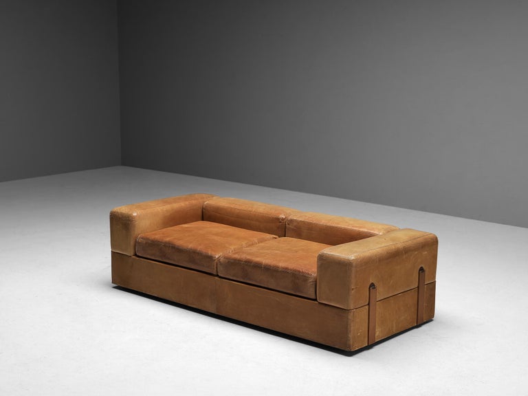 Tito Agnoli for Cinova Daybed Sofa in Cognac Leather