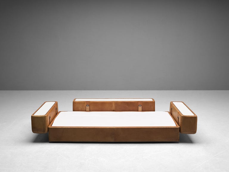 Tito Agnoli for Cinova Daybed Sofa in Cognac Leather