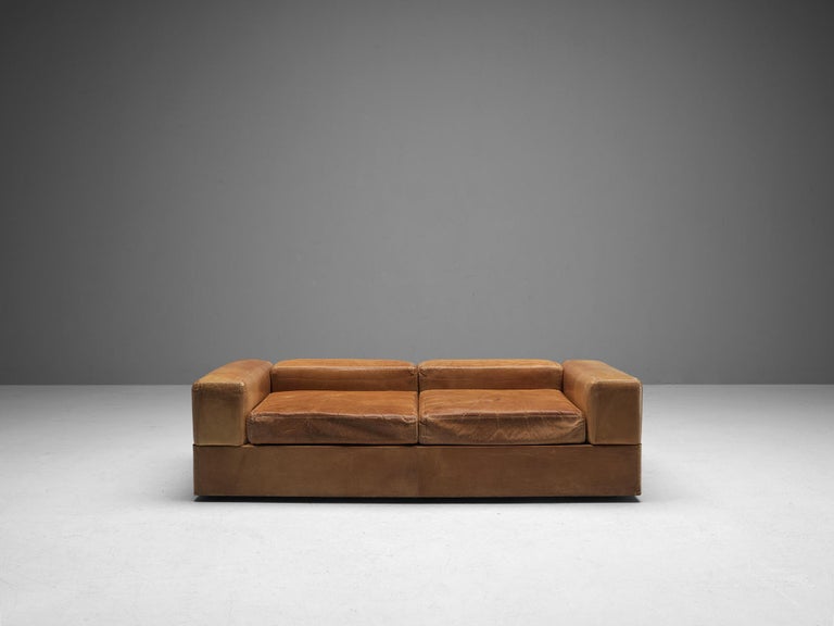 Tito Agnoli for Cinova Daybed Sofa in Cognac Leather