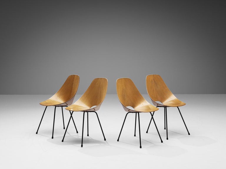 Vittorio Nobili Set of Four 'Medea' Dining Chairs in Ash and Metal