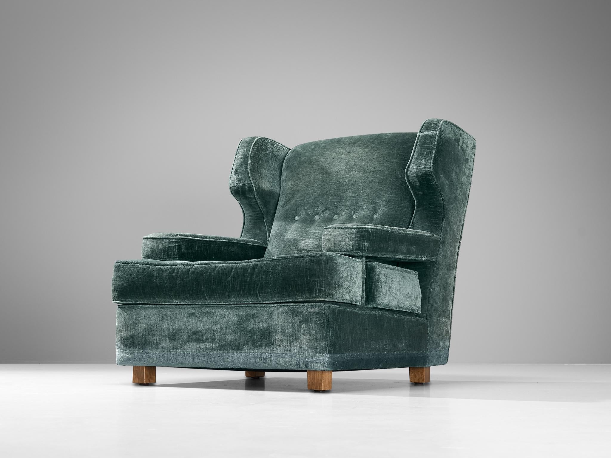 Italian Wingback Chair in Mint Green Velour