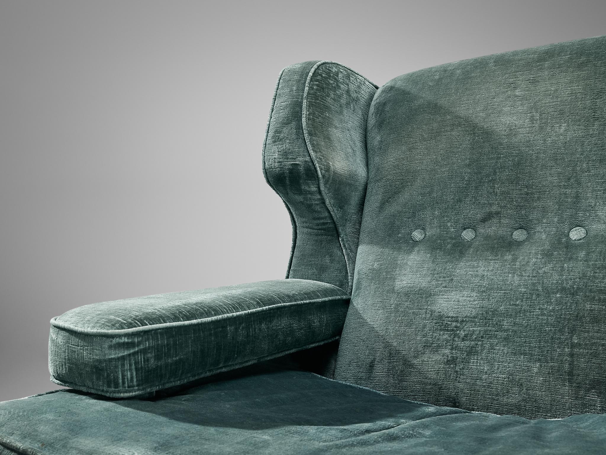 Italian Wingback Chair in Mint Green Velour