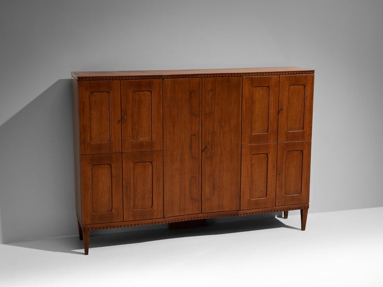 Unique Italian Highboard with Illuminated Interior in Mahogany and Brass