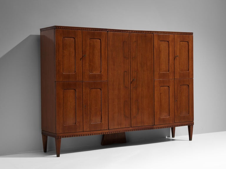 Unique Italian Highboard with Illuminated Interior in Mahogany and Brass