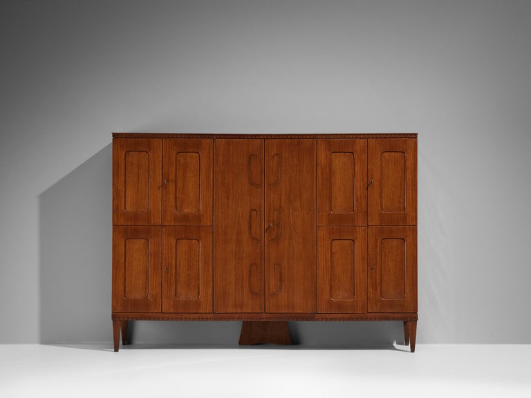 Unique Italian Highboard with Illuminated Interior in Mahogany and Brass