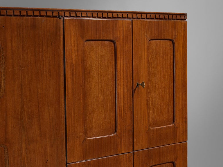 Unique Italian Highboard with Illuminated Interior in Mahogany and Brass