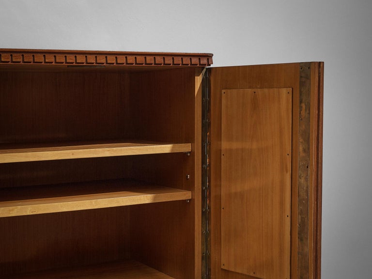 Unique Italian Highboard with Illuminated Interior in Mahogany and Brass