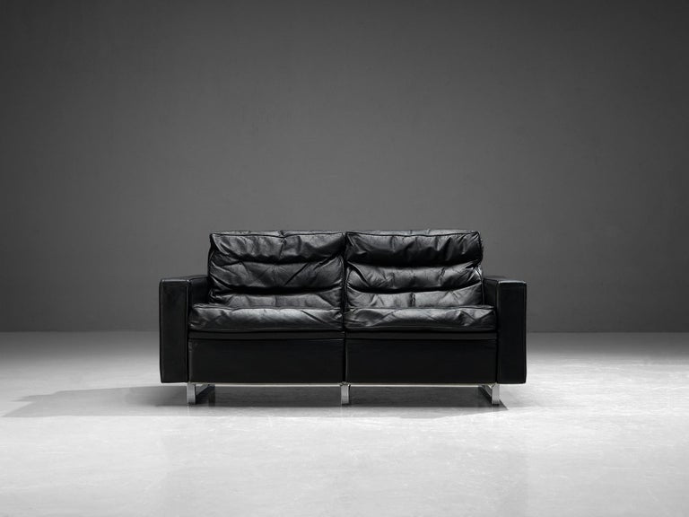 Two Seat Sofa in Black Leather