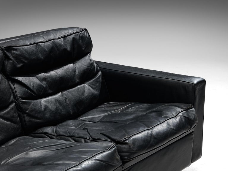 Two Seat Sofa in Black Leather