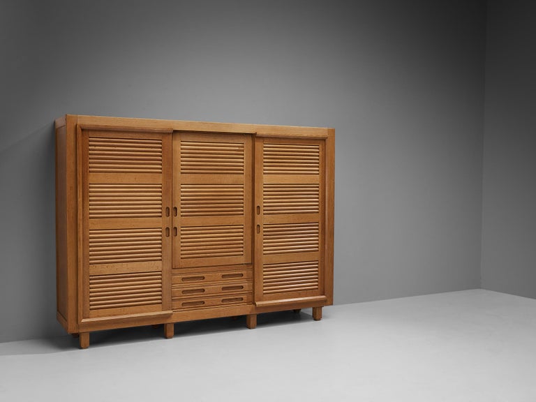 Guillerme & Chambron Highboard in Oak with Carved Doors