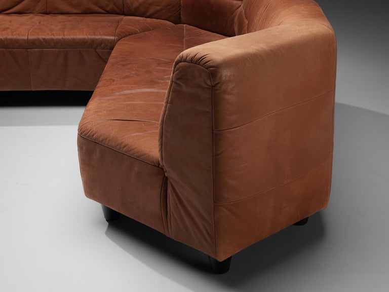 Grand Geometric Sectional Sofa in Cognac Brown Leather