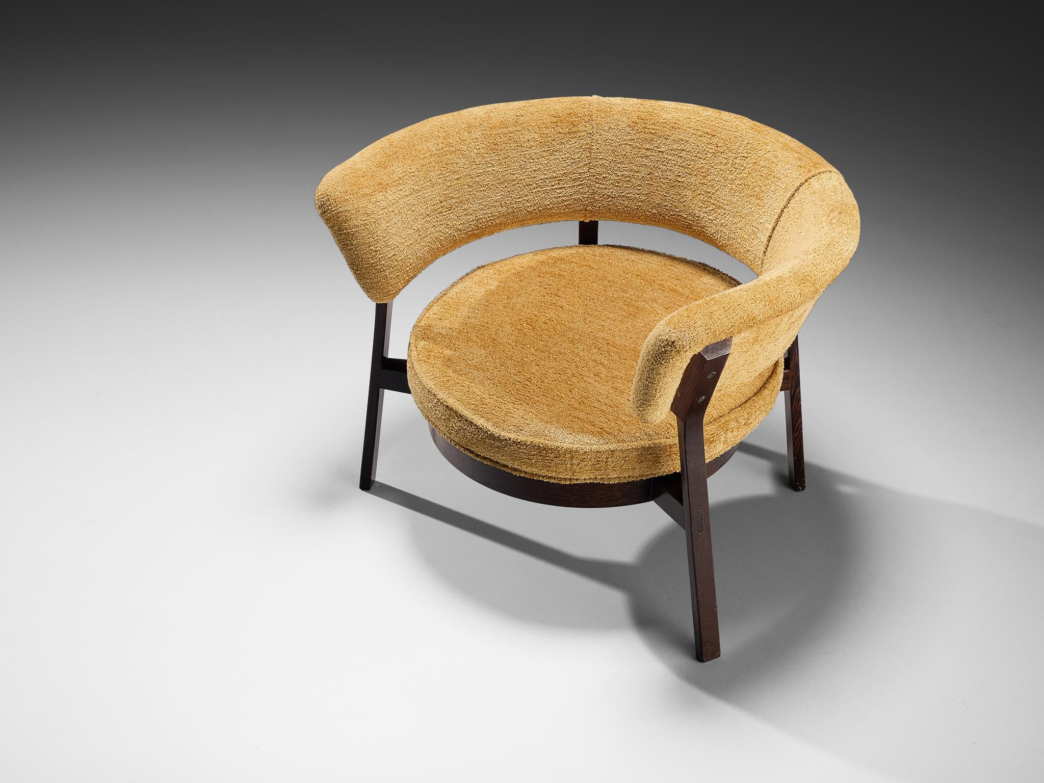 Eugenio Gerli for Tecno P28 Lounge Chair Wengé Muted Ochre Fabric